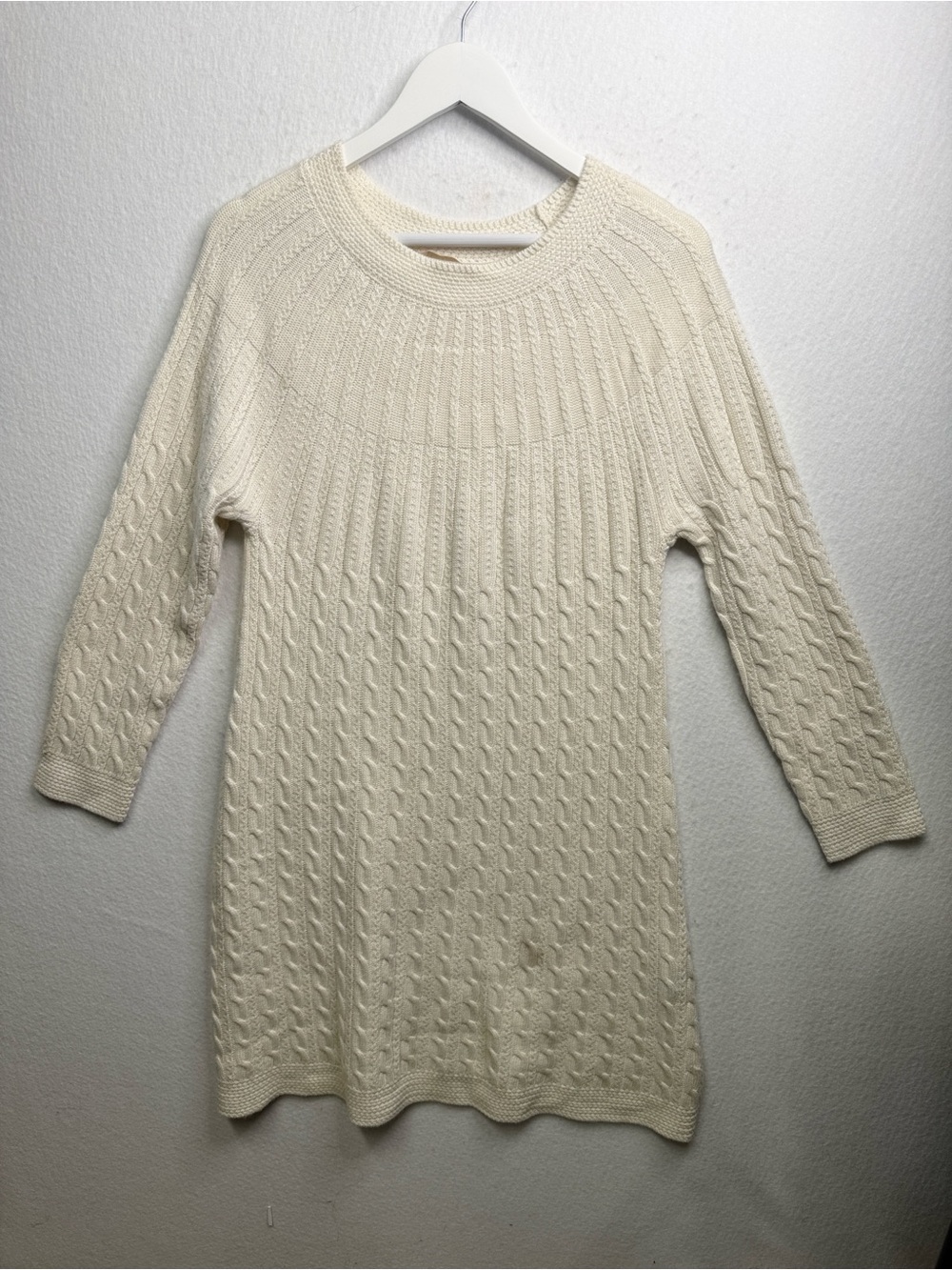 Soft Surroundings Nordic Cable Knit Sweater Dress White Wool Cashmere Blend, PS